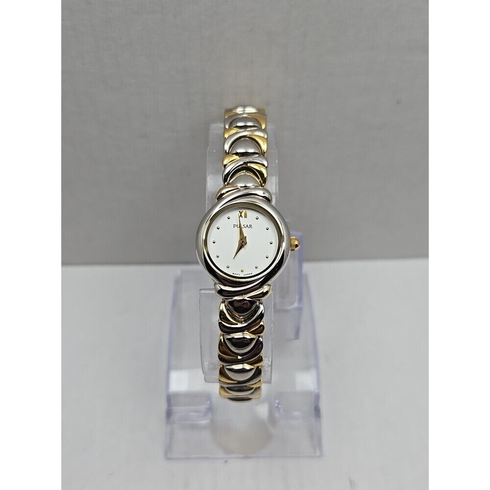 Vintage Pulsar Womens Two Tone Bracelet Dress Watch V810 X051 Quartz New Battery